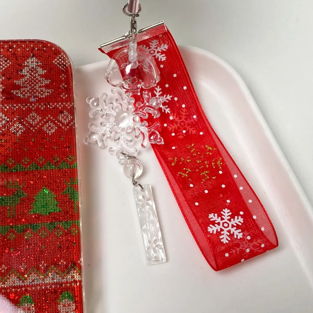 Phone Charm Bell Charm Keychain Christmas Bags Accessory Dreamy Snowflakes Ribbon Bag Accessory Water Drop Lace Wind Chime Chain