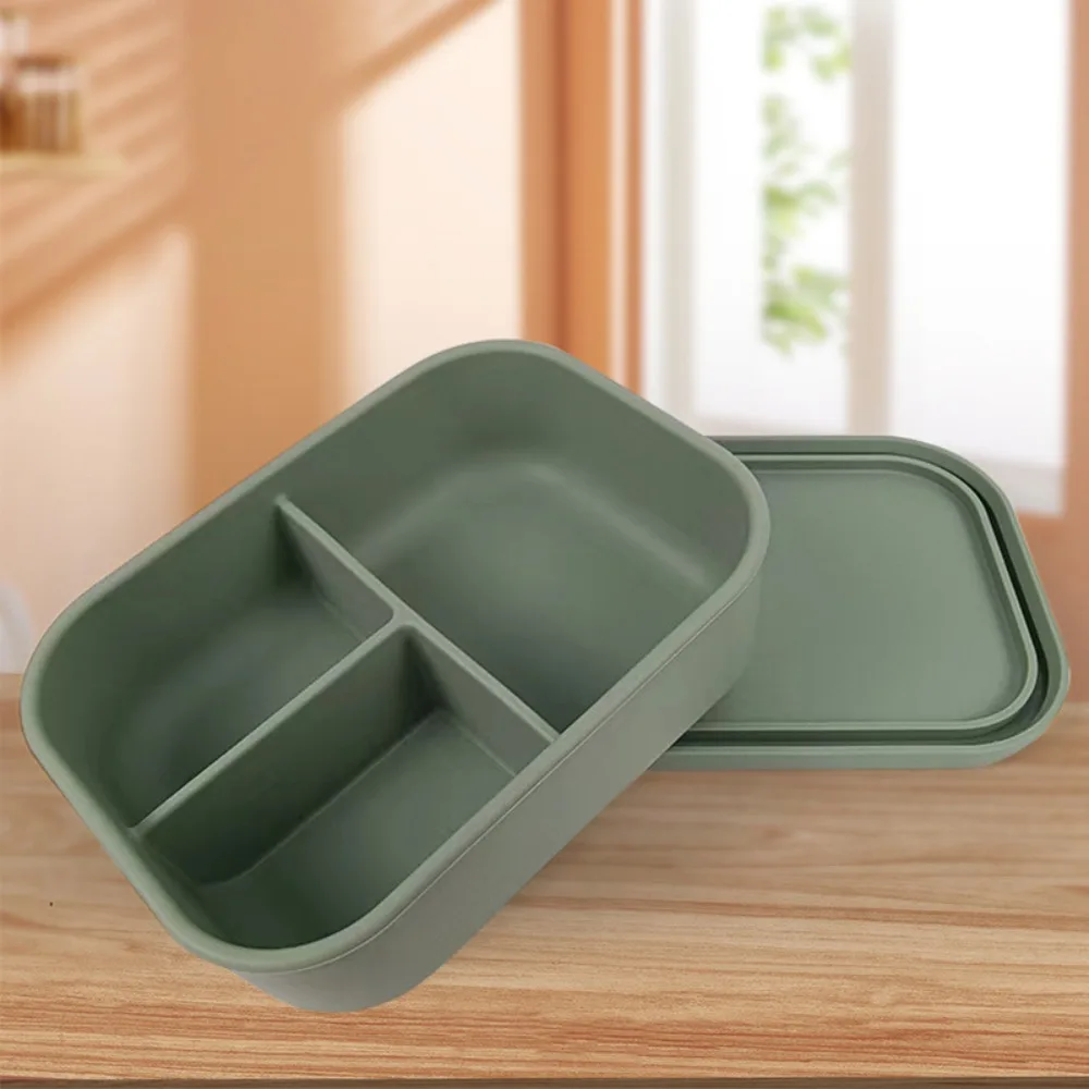 3 Compartments Silicone Lunch Box Rectangular Microwavable Food Container Heat Resistant Lunch Container Student
