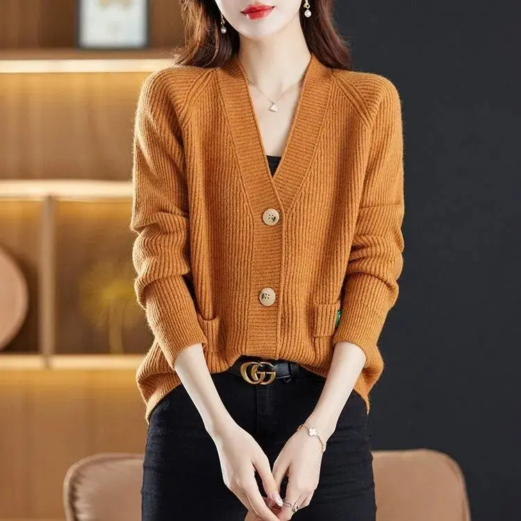 

Daliang вязаный свитер женский ленивый слей осенне-зимняя верхняя одежда кардиган тюнер удобный мягкий материал 00% другое