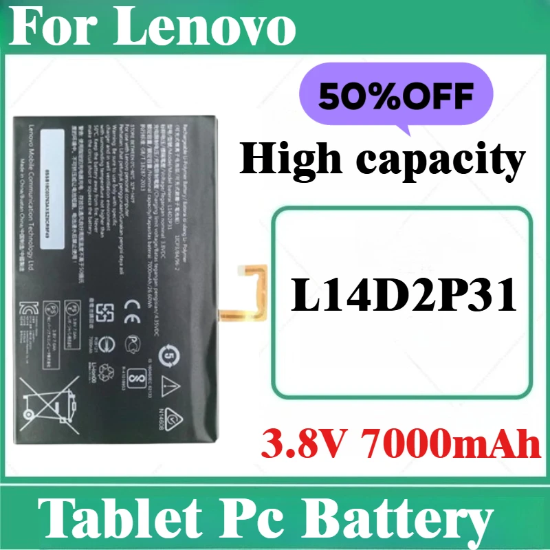 

Аккумулятор для планшета 3,8 В, 7000 мАч L14D2P31 для Lenovo Tab 2 A10-70L/LC A10-70F X30M/F A10 TB3-X70F/N TB-X103F Совершенно новый, высокое качество
