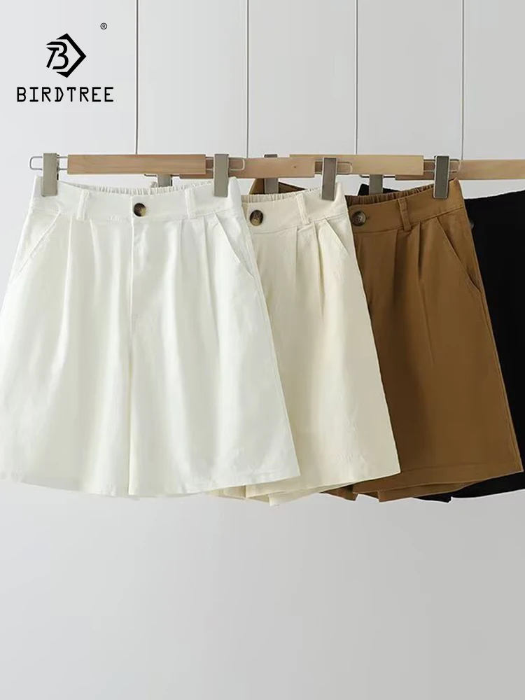 

Новые летние хлопковые повседневные шорты 2024, женские однотонные карманы с эластичной резинкой на талии, универсальные прямые брюки Mori Girl OL для поездок на работу B56828CC