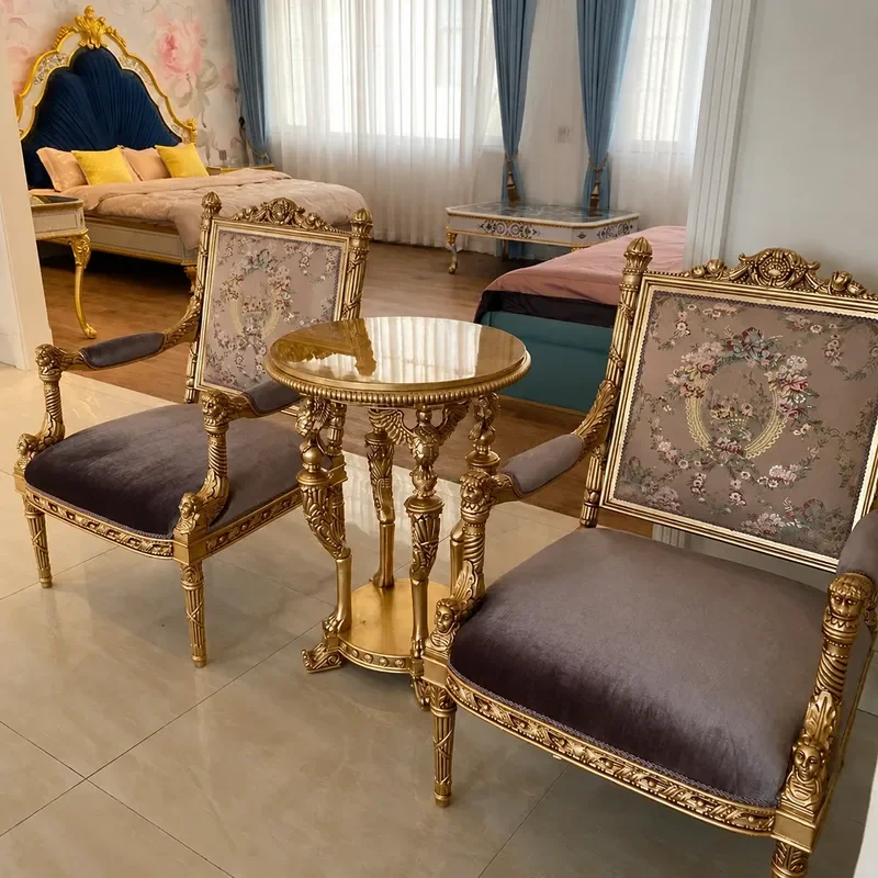 Vintage Solid Wood Carved Floral Single Sofa Chair Embroidered Armrest Leisure Reading Chair for Living Room Exhibition Hall
