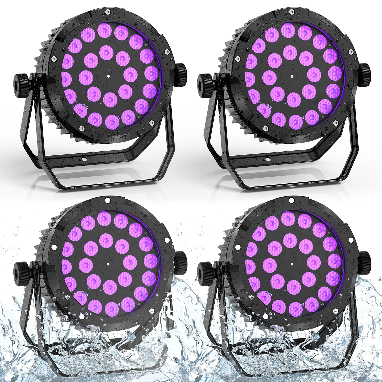 

U'King 4PCS Waterproof LED Par Light 24x15W RGBWA+UV 6IN1 LED Stage Light DMX512 Strobe Effect for Disco Dance Party DJ Light