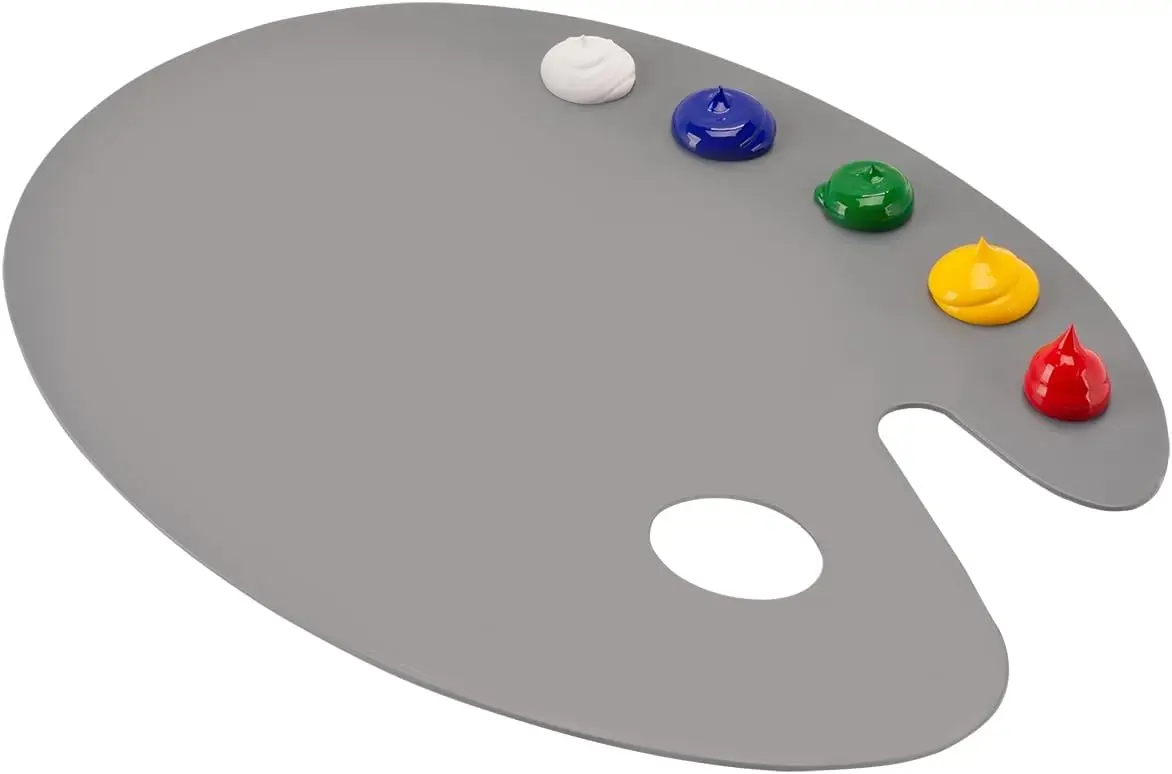 

Neutral Gray Artist Paint Palette - Oval Arm Easy Clean Up Palette for Acrylics, No Stains and Paint Peels Off Once Drie