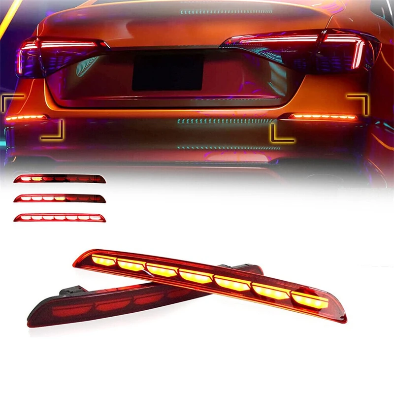 For Honda Civic Sedan 2022 LED Rear Bumper Light Reflector Brake Fog Signal Lamp Red Hood/Smoke Cover  Car Accessories