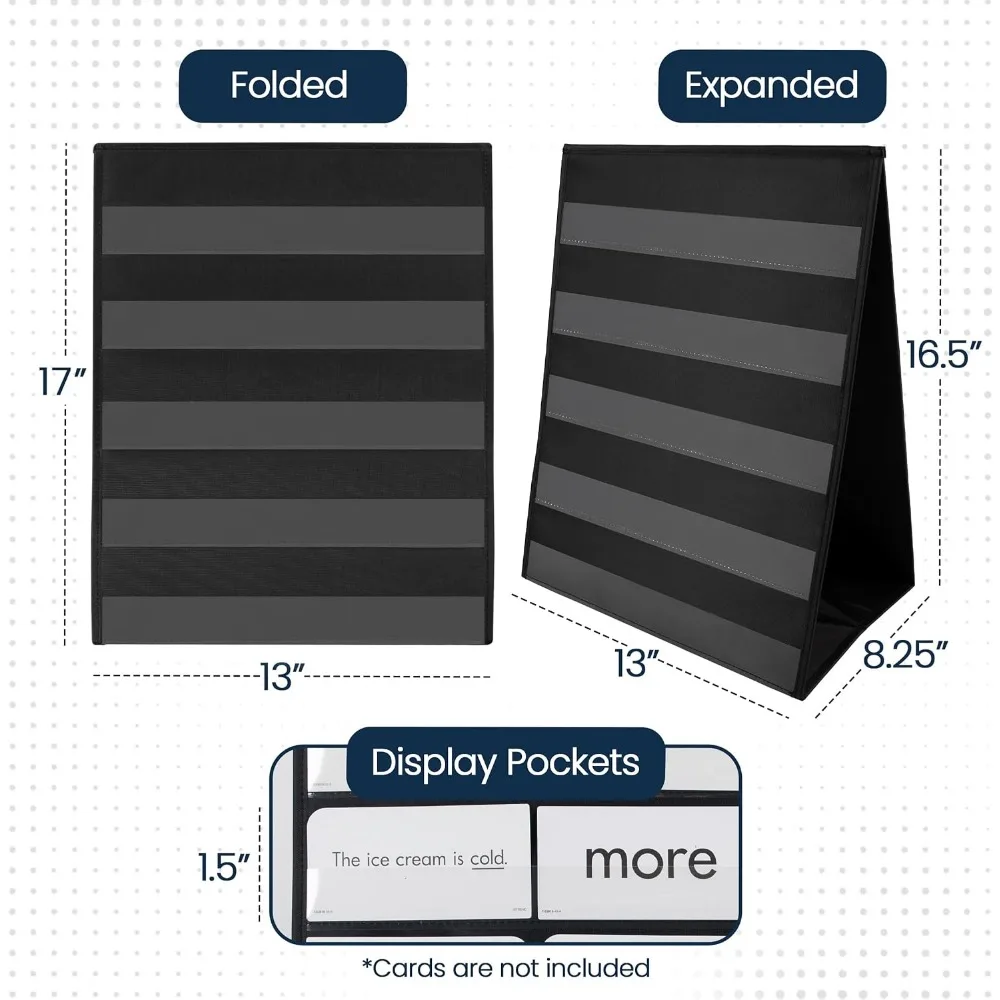 Black - 5 strips on each side - Ultra durable Classroom pocket chart holder - easy to use, reusable and collapsible