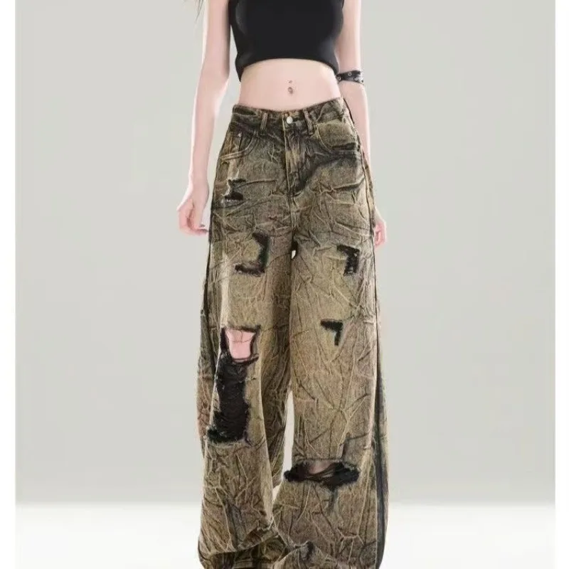 

Unique Women Vintage Retro Wasteland Hue Ripped Skinny Jeans Summer Hot Trend High Waist Distressed Denim Pants Fashion