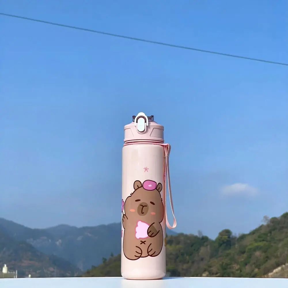800ml Plastic Straw Water Cup Capybara Print Sport Tumbler Portable Leakproof Bottle For Outdoor Training Cycling