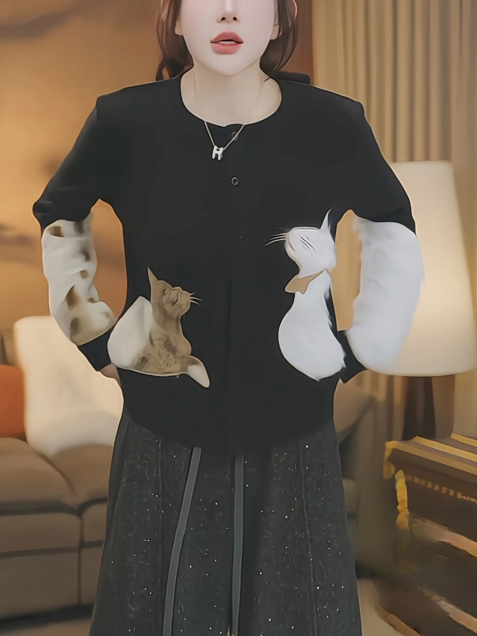 

Корейский вязаный свитер с милым мультяшным узором, зимний новый дизайн, топ, модный женский модный длинный свет Crew Ne