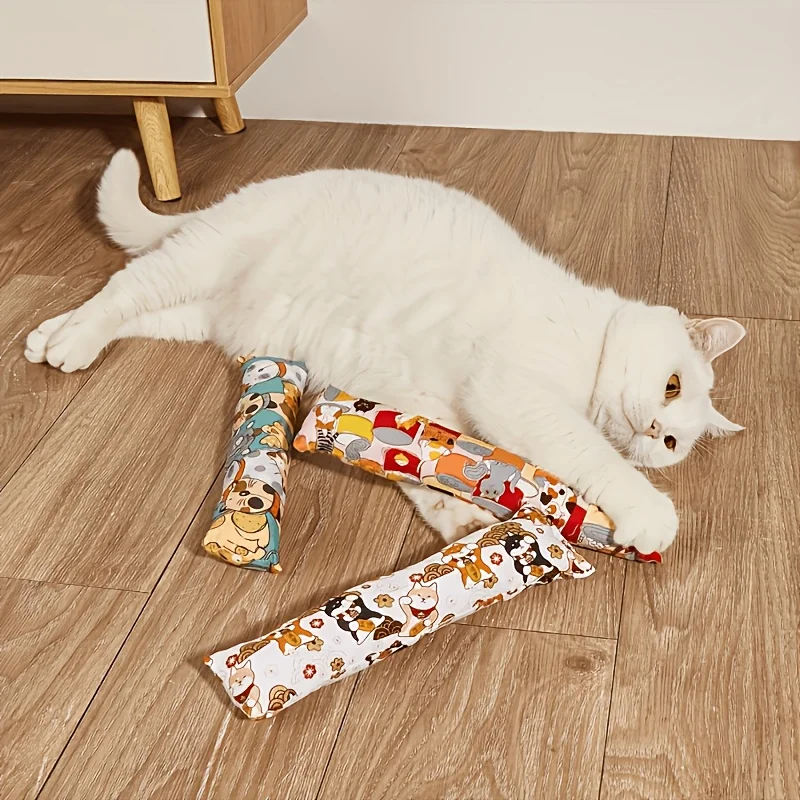 Interactive Cat Chew Toy Pillow - Plush Scratching Pad with Scratching Post, Bite-Resistant and Wear-Resistant, Cute Kitten with Heart and Paw Print Patterns, Adorable Anime Character Design - Suitable for Indoor Cats, Kittens, and All Breeds - Can Be Used Individually or in Groups - Ideal Gift for Cat Owners - Sturdy Chewable Cat Toy, Built with Rustling Sound and Soft Texture, Promotes Intellectual Stimulation and Dental Health