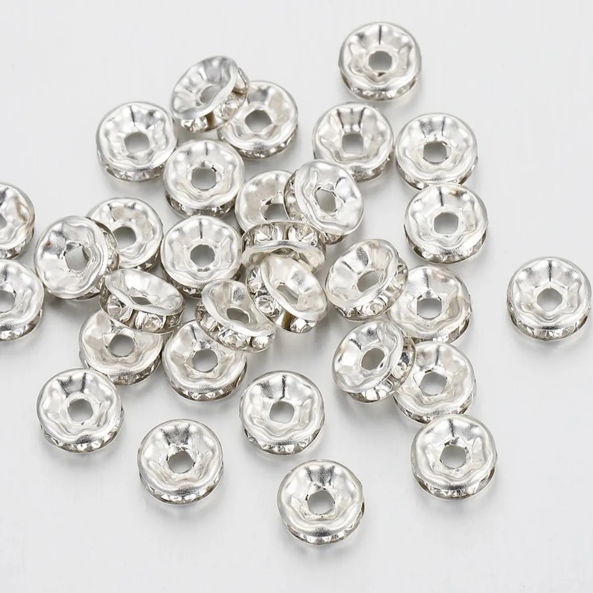 

100pcs Silver Color Crystal Rhinestone Spacer Loose Beads Bracelet Beads for Bracelet Necklace Jewelry Making DIY Components