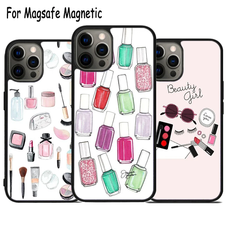 rushes Eyeshadow Makeup Set Wireless Charge Magsafe Phone Case For iPhone 15 16 14 13 11 12 Pro Max Plus Magnetic Bumper Cover