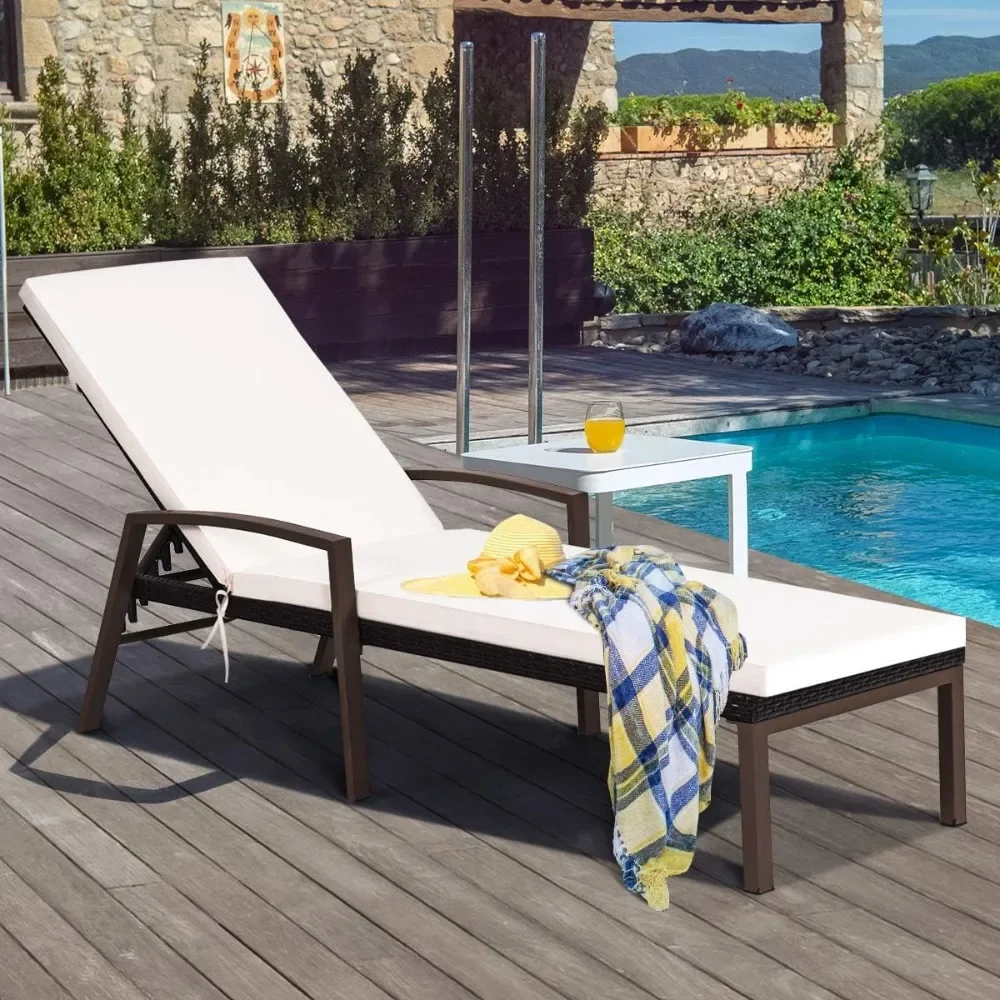 

Tangkula Patio Rattan Lounge Chair, Outdoor Reclining Chaise Lounge with Cushion and Armrest, Wicker Sun Lounger