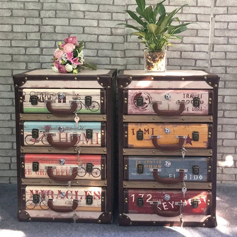 European retro with lock 4 chest cabinet, file storage cabinet, bedside table, living room side few clothing store cashier displ