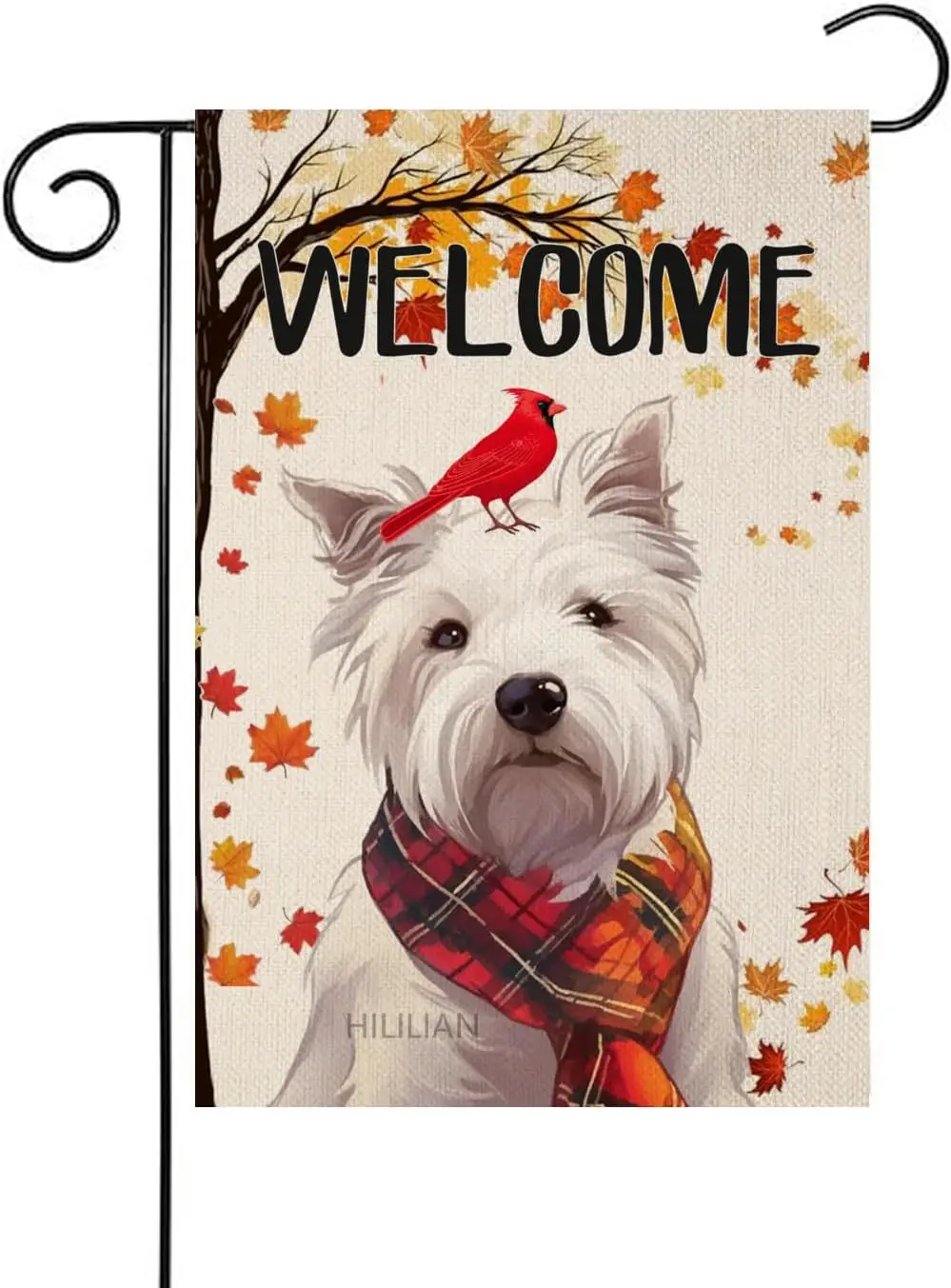 Welcome Fall Westie-Dog Decorative Garden Flag, Autumn Cardinal Red Bird Maple Leaves Puppy Home Yard Thanksgiving Farmhouse Out