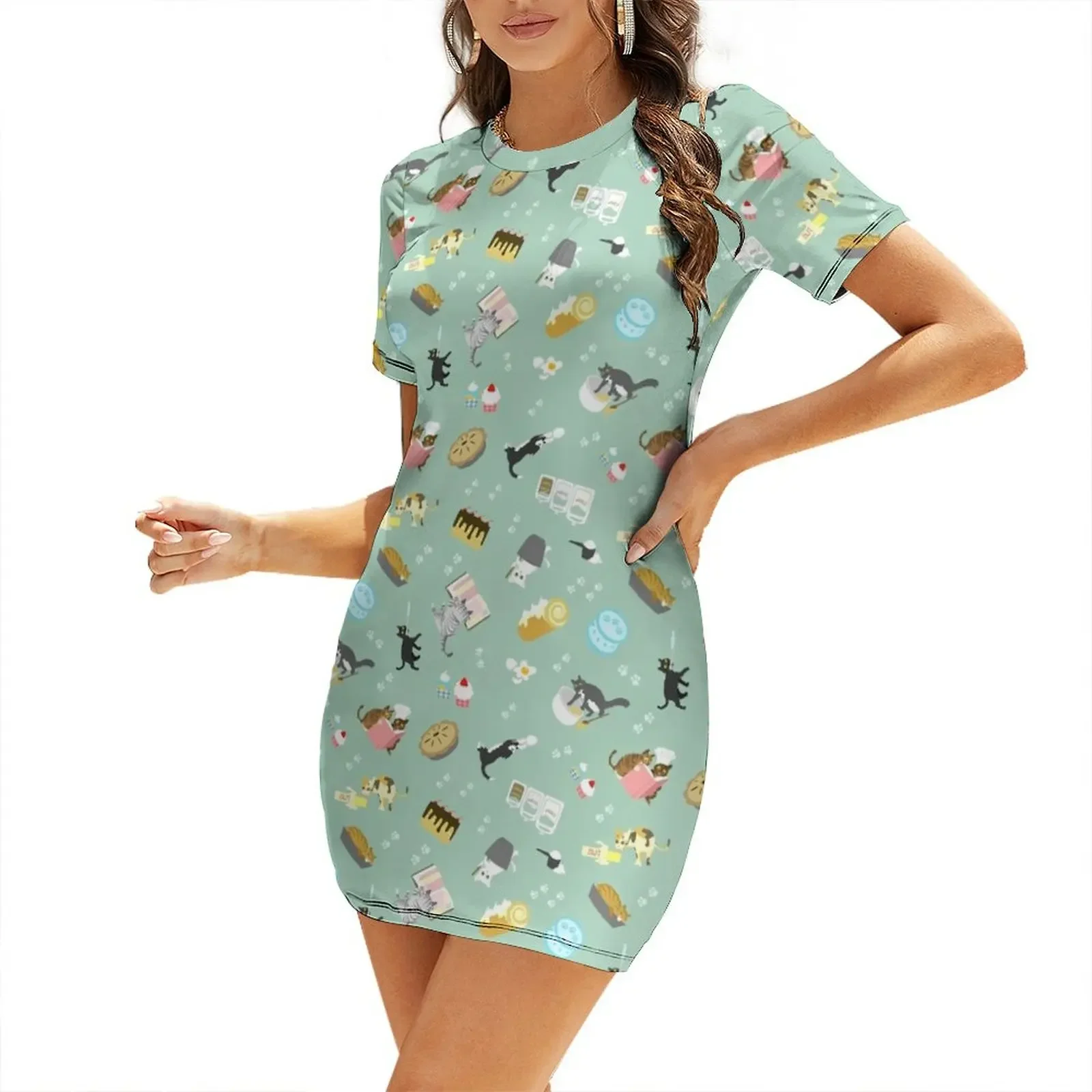 

Cats Baking Cakes and other Sweets Short-Sleeved Dress elegant women's sets purple dress Dress for pregnant women