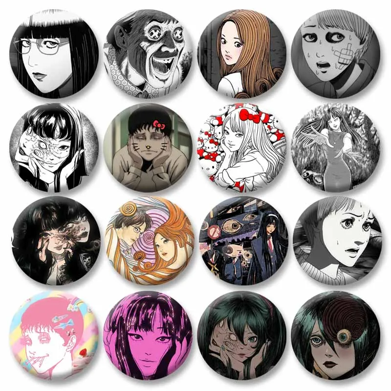 Alfileres de botón suaves de Anime Tomie, broche redondo personalizado con personajes de Junji Ito, insignia para solapa, ropa, joyería gótica Punk, regalo para amigos