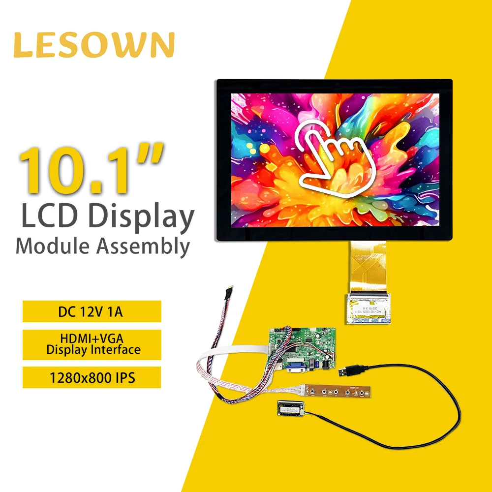 LESOWN Widescreen 10.1 inch Touch Display IPS 1280x800 HD Resolution LVDS HDMI VGA Interface LCD Screen Module for Computer