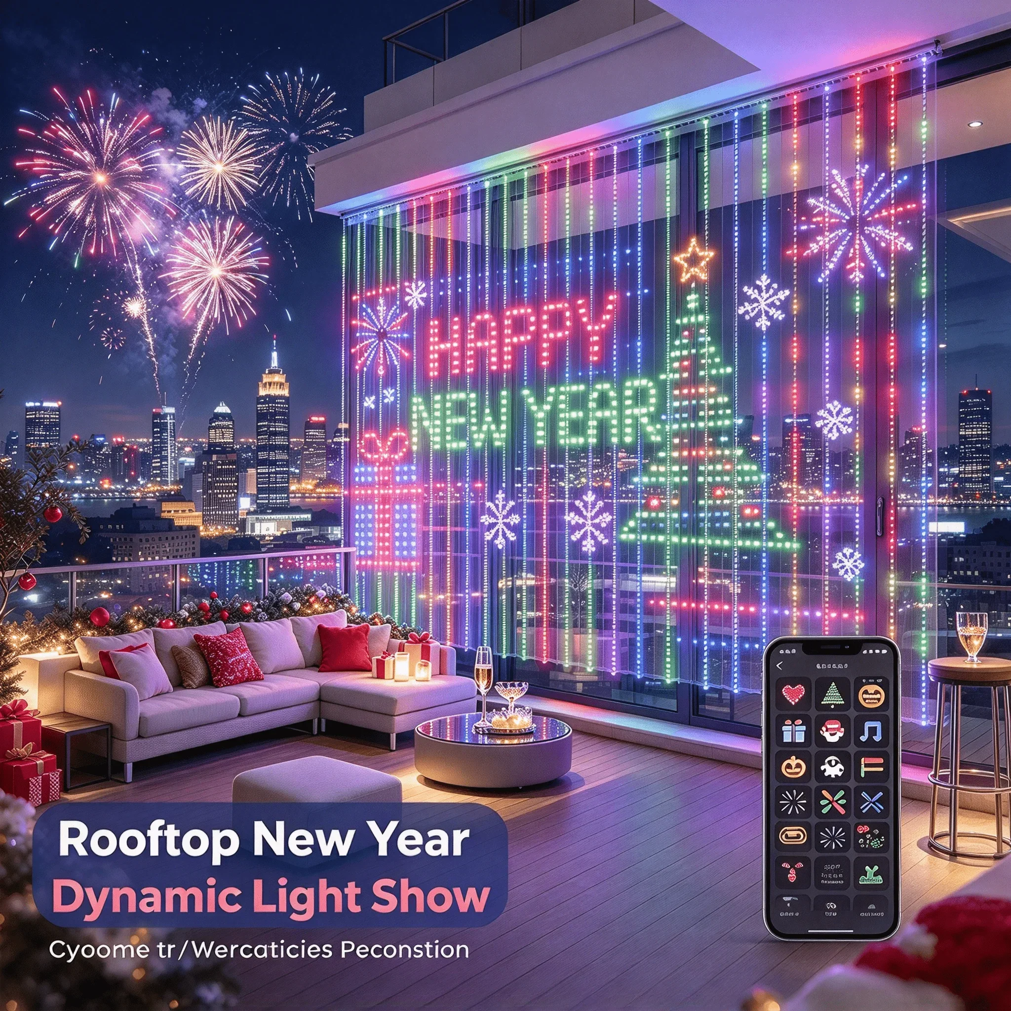 400個のledを使用したスマートledストリングライト。カーテンやガーランドとして使用可能。bluetoothアプリで制御。クリスマス、diy、写真の展示、結婚式やパーティーの装飾に最適。