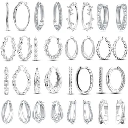 925 Sterling Silver Minimally Staggered Circular Earrings Jewelry Versatile Hoop Earrings For Women Jewelry Birthday Party Gifts