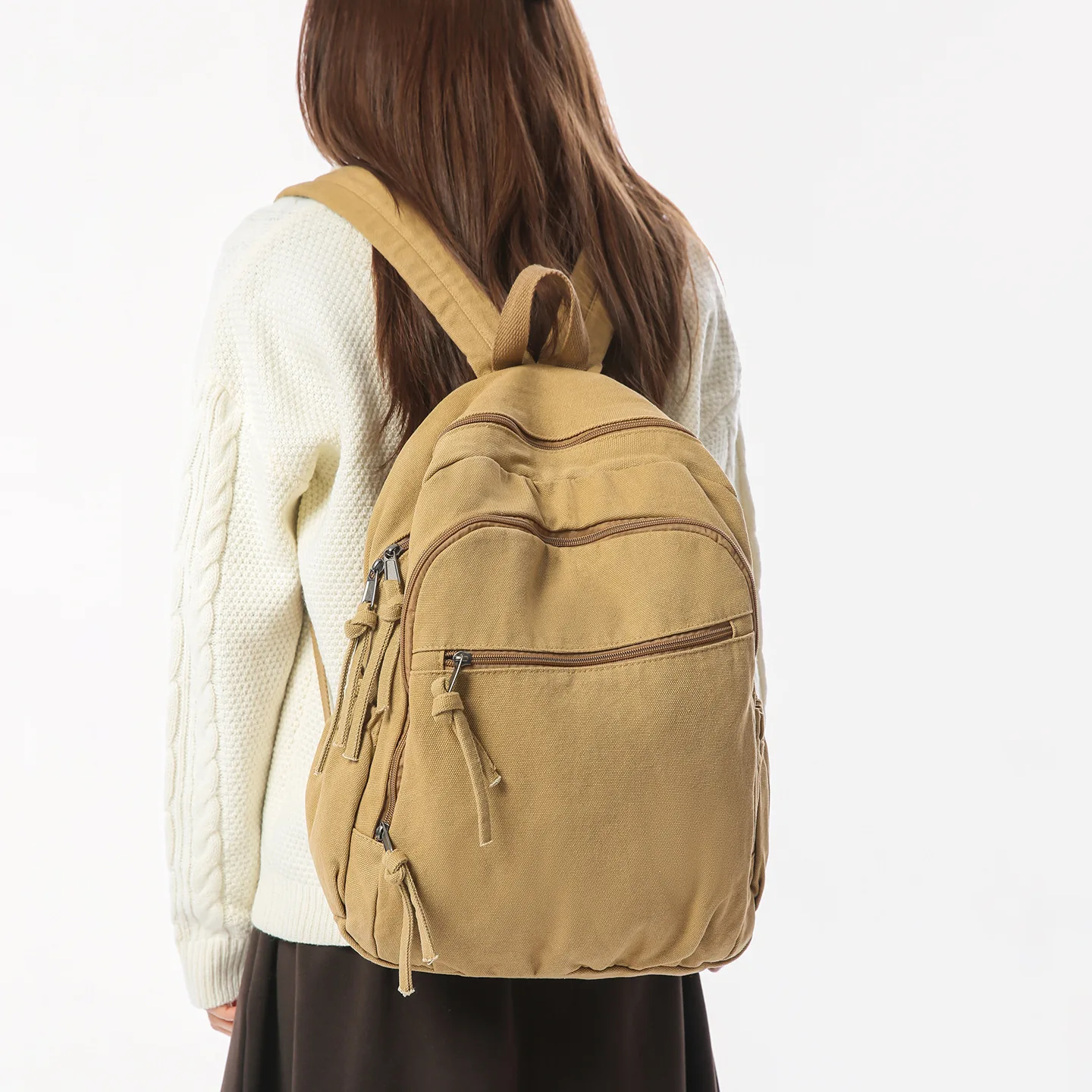 Canvas Backpack Women Men Large Capacity Travel Rucksack Casual School Bookbag Multiple Pockets Outdoor Hiking Daypack Satchel