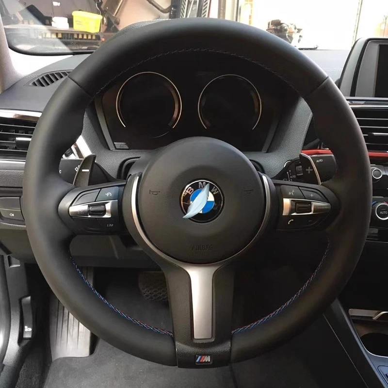 For BMW M Sport F06 F10 F15 F16 F20 F21 F25 F30 F32gt F80 F82 X1 X3 X5 Hand Stitched Genuine Leather Car Steering Wheel Cover