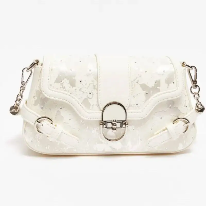 Bloom Fairycore Aesthetic White Shoulder Bags Purse Women Hot Girls Butterfly Print Y2k Handbag Female Haruku Underarm Bag