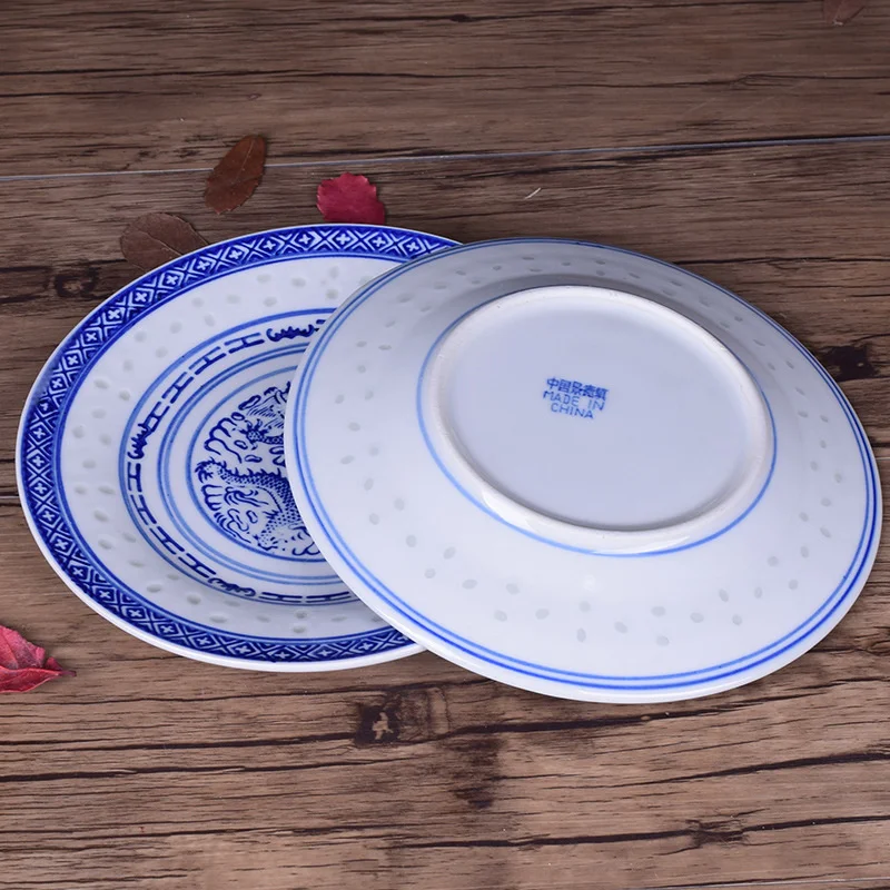 Chinese Flat Plate Blue And White Porcelain Dinner Plates Ceramic Old-fashioned Dragon Plate Tableware Food Tray