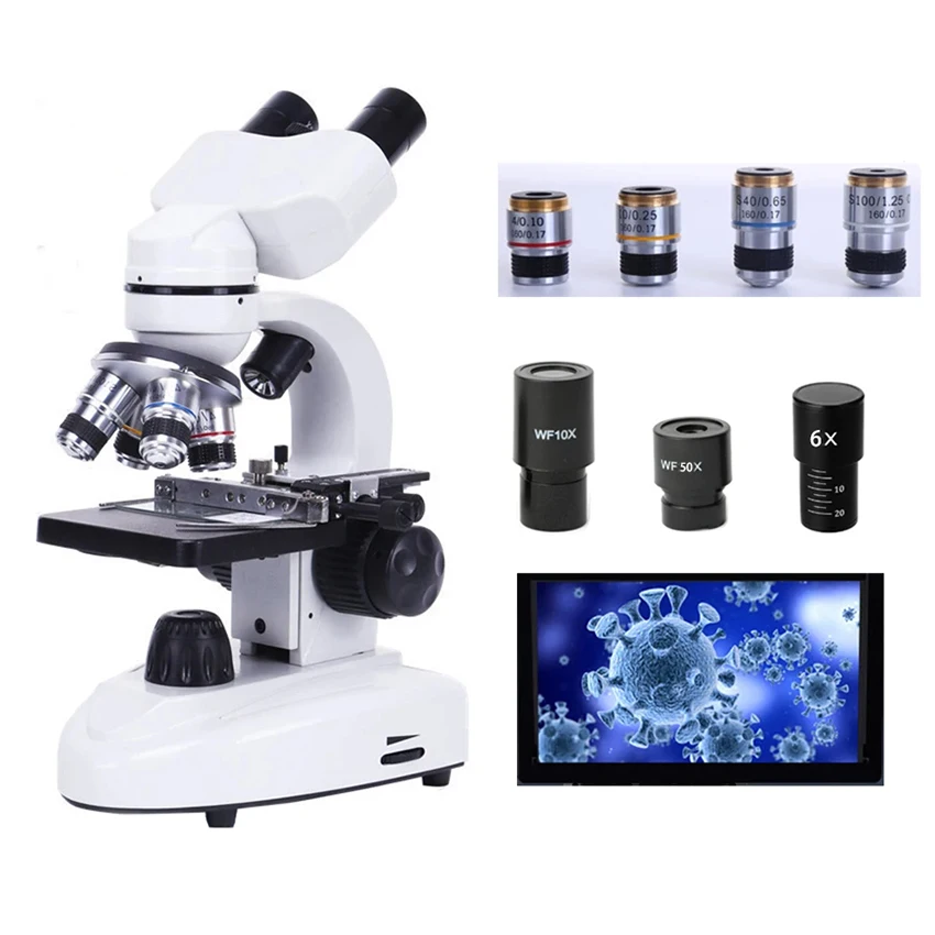 Zoom Microscópio Composto Digital Microscópio hd Biológico Campo Amplo Oculares 10x e 50x para Laboratório 30000x