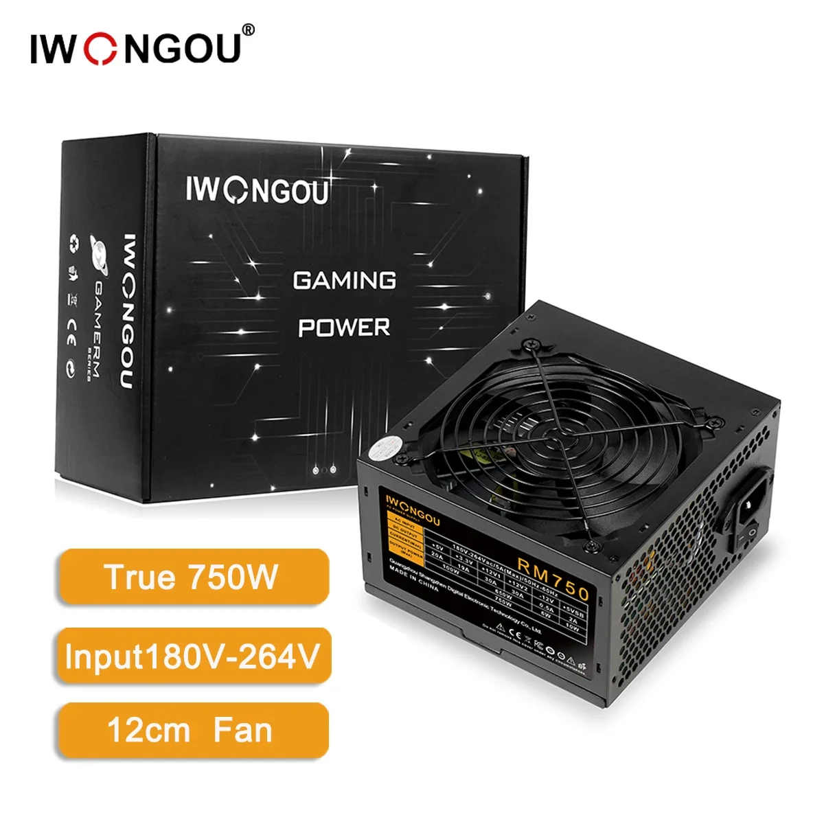 

IWONGOU RM 750W PC PSU Power Supply Unit Black Gaming Quiet 120mm Fan 24pin 12V ATX Desktop Computer Power Supply for BTC