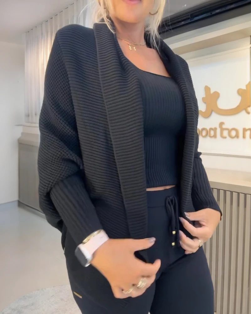 Elegant Autumn/winter Women's Knitted 3-Piece Sexy Vest Drawstring Pants Paired with Bat Sleeves Cardigan Women's Matching Sets