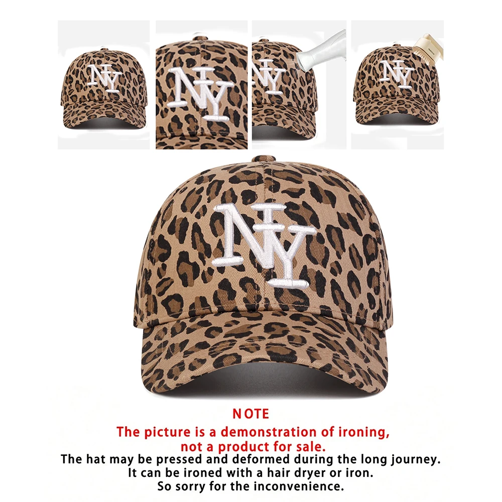 1 قطعة قبعة بيسبول مطرزة بحروف الفهد في نيويورك للنساء ، قبعة عصرية للشارع غير رسمية لفصل الربيع والخريف والسفر والعطلات