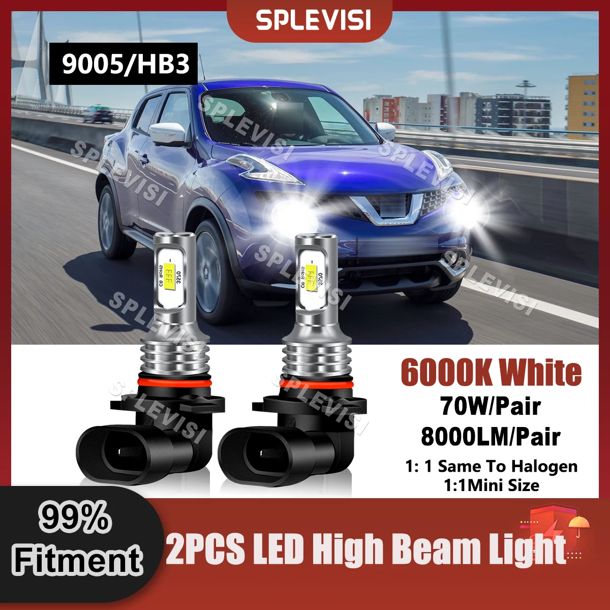 Replace Bulbs LED Headlight High Beam 8000LM 70W/Pair 9V-24V For Nissan Juke 2014 2015 2016 2017 2018 2019 2020 2021 2022 2023