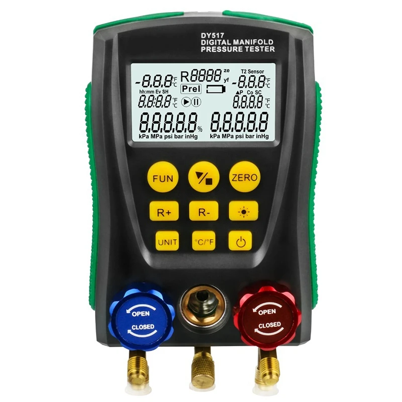 Dy517 Pressure Gauge Refrigeration Digital Vacuum Pressure Manifold Tester Meter Hvac Temperature Tester Valve Tool