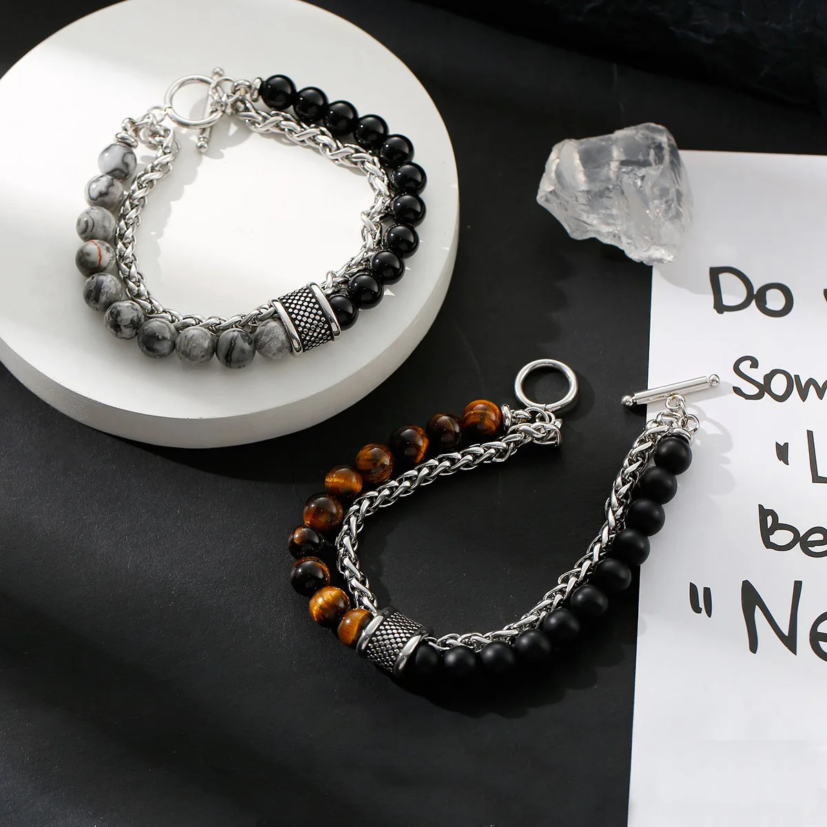 HNSP Rosary Beads Tiger Eye Stone Stainless Steel Hand Chain Splicing Bracelet For Men Protect Jewelry Accessories Male - Image 5