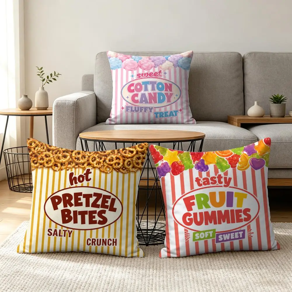 Candy Swirl Pattern Cushion Cover Summer Linen Pillow Case Organic Fabric Cushion Cover Double-Sided Print Sofa Home Decor