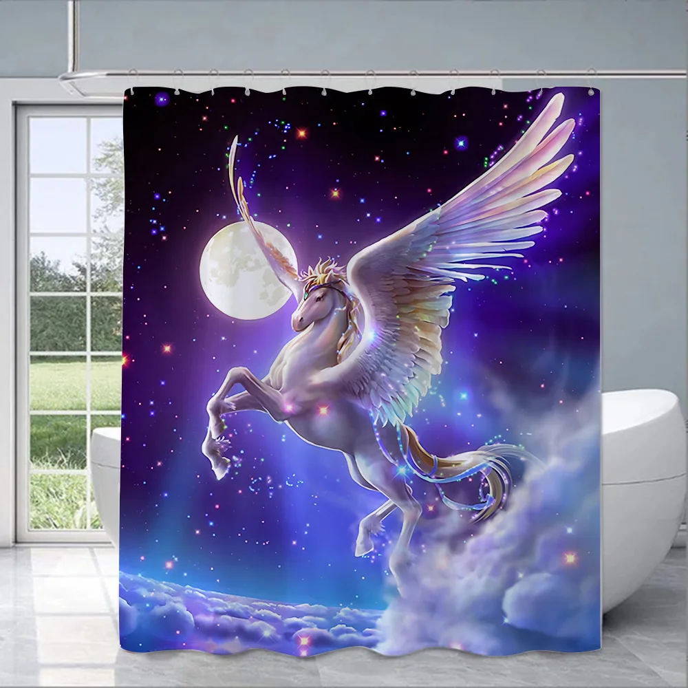 Cartoon Unicorn Shower Curtain Waterproof Polyester Fabric Paint Colorful Bath Curtains Home Bathroom Decor Curtain With Hook