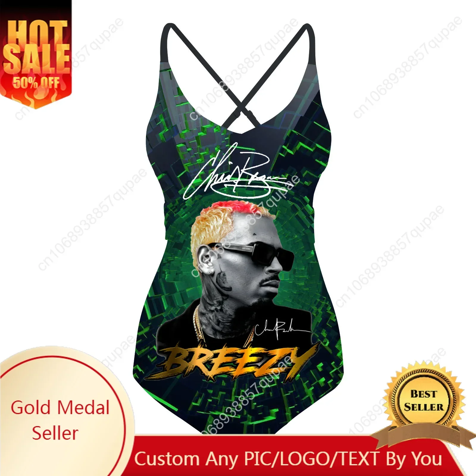 Chris Brown Rapper Swimsuit Womens Sling Swimsuits Sexy Swimwear Pool Party Beach Bikini Summer Holiday Customize Bathing Suits