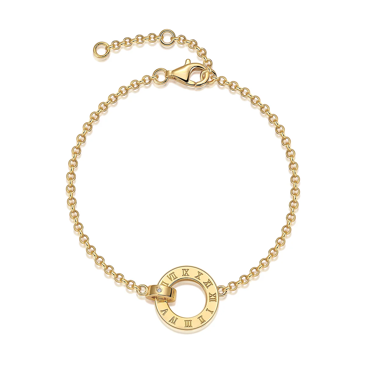 925 Sterling Silver Moissanite Roman Numeral Circle Bracelet 18cm Adjustable for Women Elegant Daily Wear Gift Jewelry