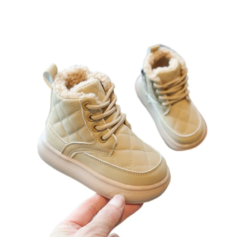 2025 Winter New Boys' Lamb Wool Thickened Short Boots Versatile Kids Snow Boots Girls' Baby Warm Leisure Fashion Boots 21-30