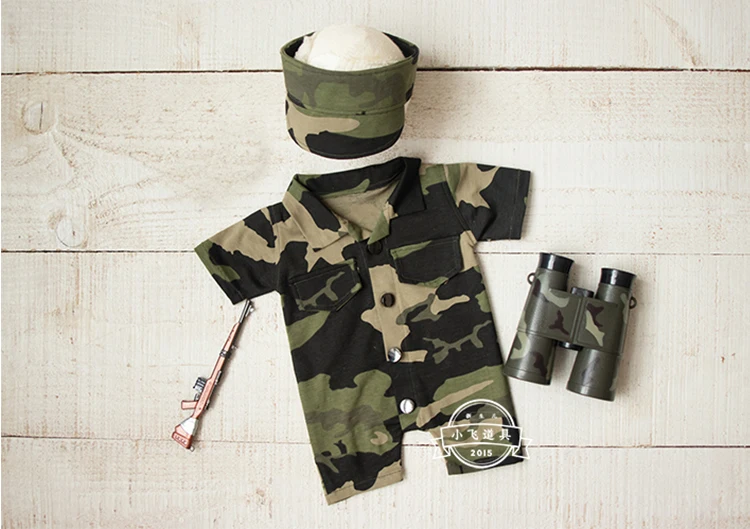 Newborn Photography Props Romper Hat Telescope Camouflage Military Uniform Special Combat Suit Baby Boy Outfit Bebes Accesorios