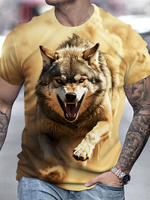 Men's Wolf Graphic Print T-shirt,Casual Short Sleeve Crew Neck Tee,Men's Clothing For Summer Outdoor