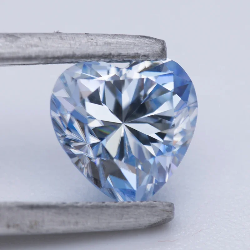 Pierre de moissanite en forme de cœur bleu glacé, pierres précieuses de document, bijoux avancés cultivés en laboratoire, matériaux exécutifs, diamant avec certificat GRA