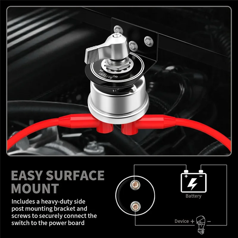AB41-Battery Cut Off Shut Disconnect Switch 200A 12V Heavy Duty, Battery Kill-Switch With Side Post Mounting Bracket