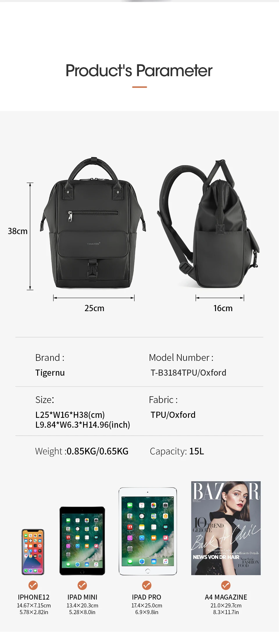 Tigernu Neue Damen Casual Rucksack Für Frauen Spritzwassergeschützt TPU Reise Camping Weibliche Handtaschen Leichte Wandern Schule Rucksäcke – Detail 13