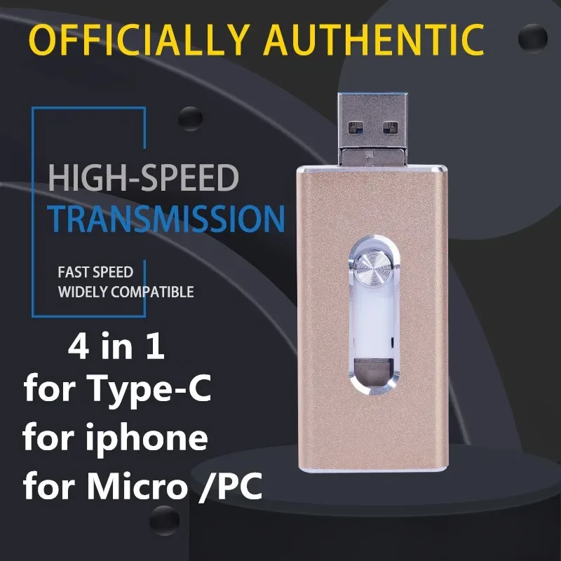 High Speed 4 in 1 Flash Drive 512G 256G 1TB For iPhone/ipad/IOS/Android/TYPE-C/4in1 Pen Drive For iOS External Storage Devices