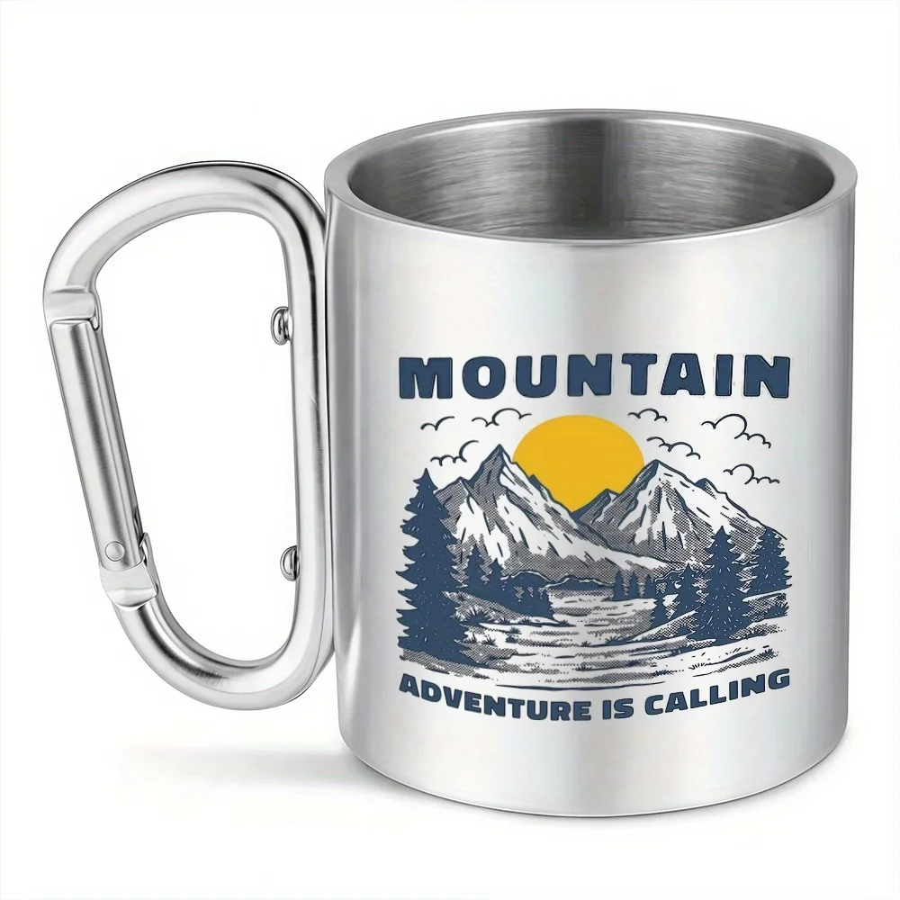 1pc 10oz Mountain Adventure Mug, Double Wall Insulated Stainless Steel Cup with Carabiner, Ideal for Camping Hiking - view 2