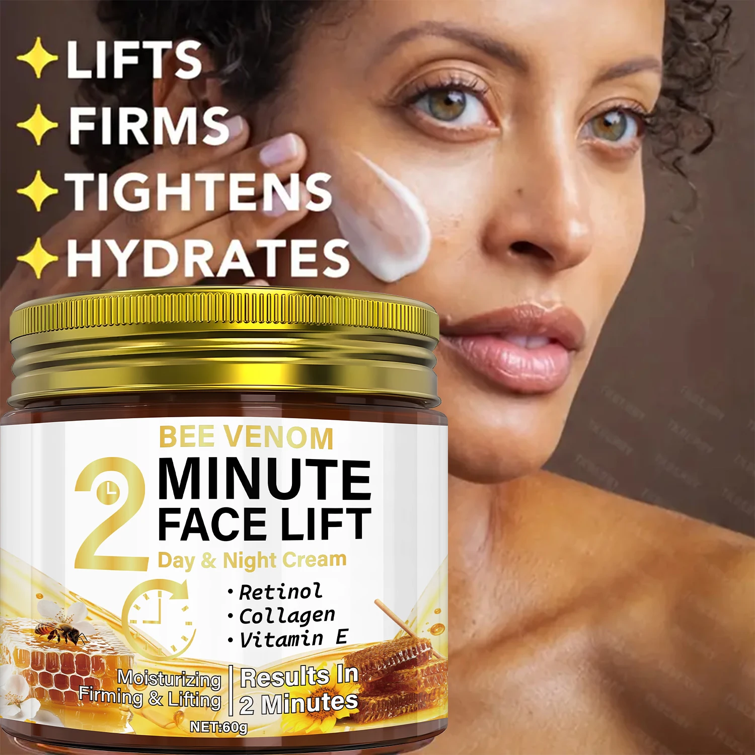 كريم دقيقة الرفع بسم النحل للشتاء - للاستخدام الصباحي والمسائي، formula الريتينول والكولاجين, نتائج سريعة #1