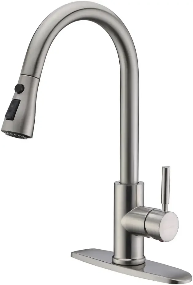 

Single Handle High Arc Brushed Nickel Pull Out Kitchen Faucet,Single Level Stainless Steel with Pull Down Sprayer