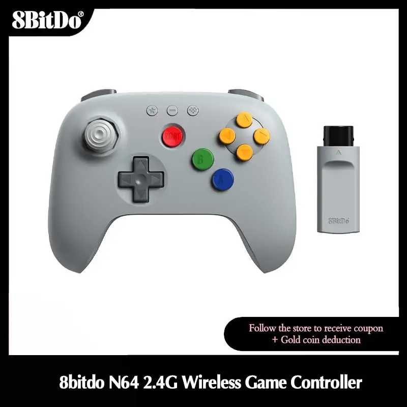 Manette de jeu sans fil 8BitDo N64 2.4G avec effet Hall, manette avec adaptateur pour console N64, analogique 3D, Windows